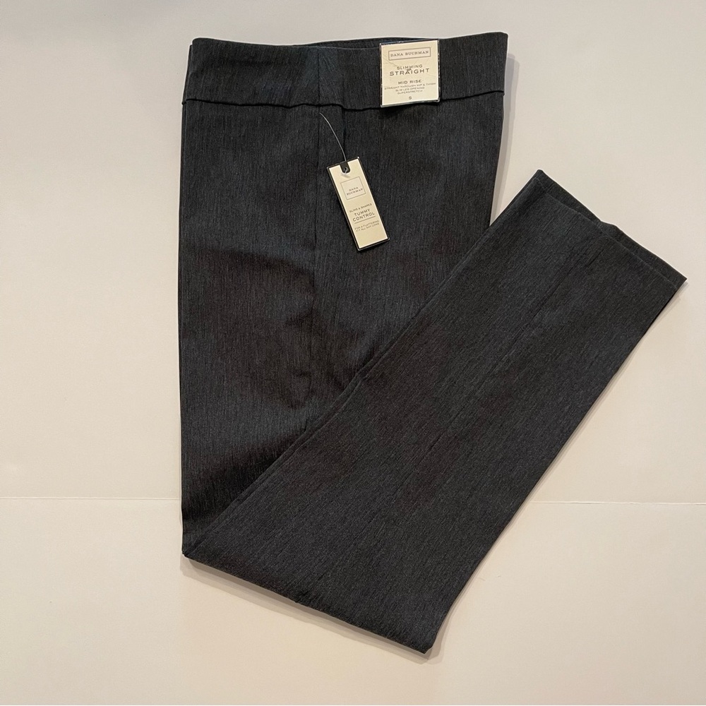 Dana Buchman Slimming Straight Mid-Rise Tummy Control Heather Gray Trousers S